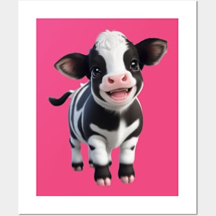 Cute Black And White Chibi Calf Posters and Art